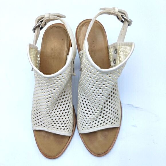 Rag and Bone "Wyatt" White Leather Open Toe Slingback Stacked Heel Sandal Bootie - Picture 7 of 16